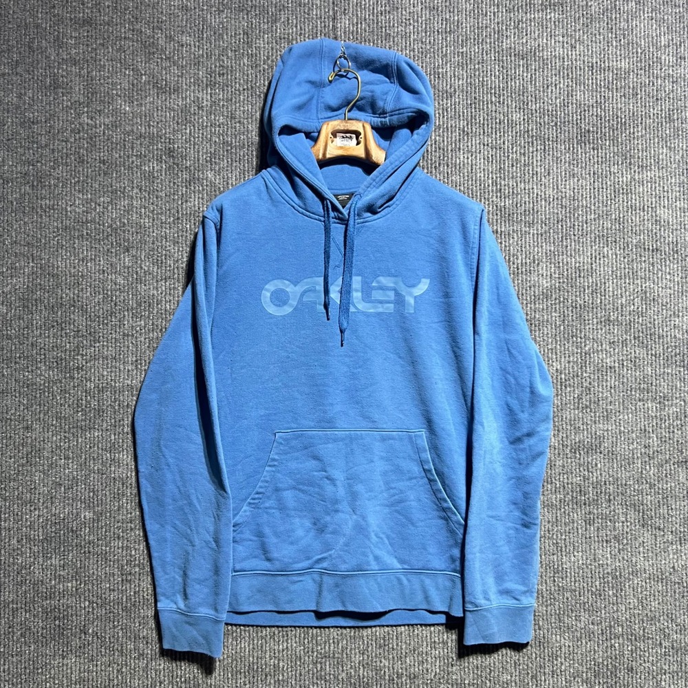 Oakley Hoodie Mens Large Blue Logo Pullover‎ Fleece Sweatshirt Regular Fit